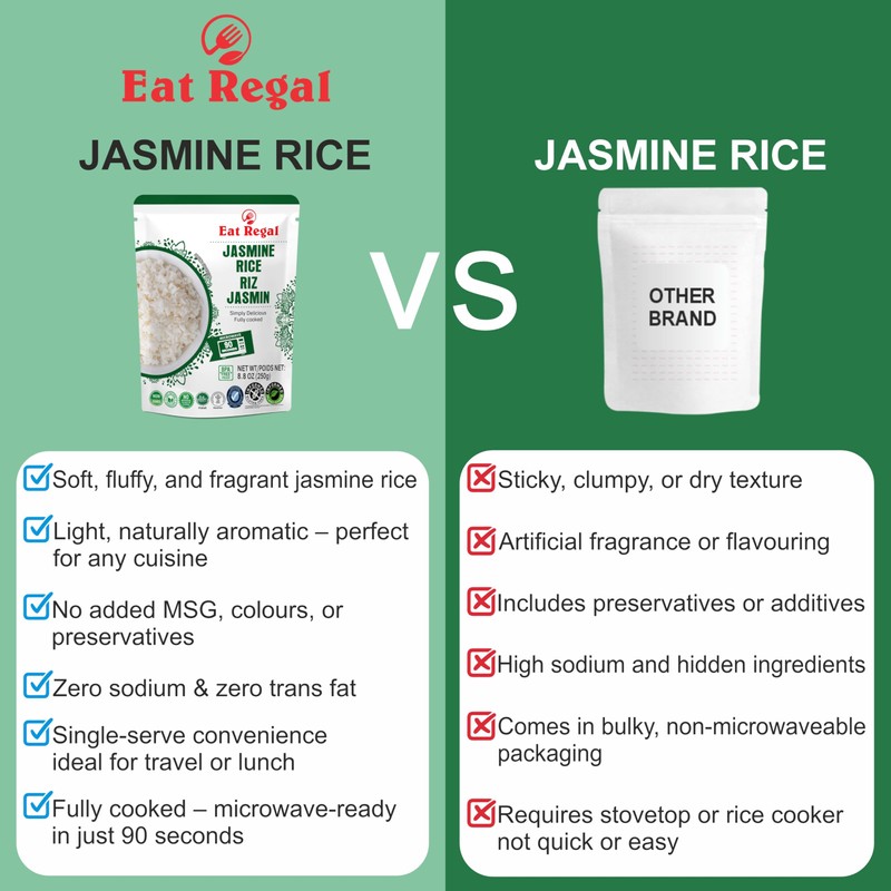 Eat Regal Jasmine Rice, Ready-to-eat Pouches, 8.8 oz, Pack of