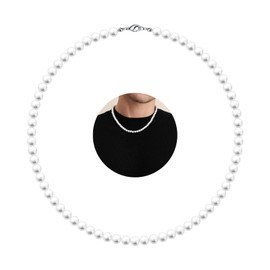 MJartoria Pearl Necklace for Men, 16''-24'' Pearl Necklaces for Women, 6/8mm White Pearl Choker Necklace Trendy Jewelry Gifts for Women Men (16 inches, 6mm)