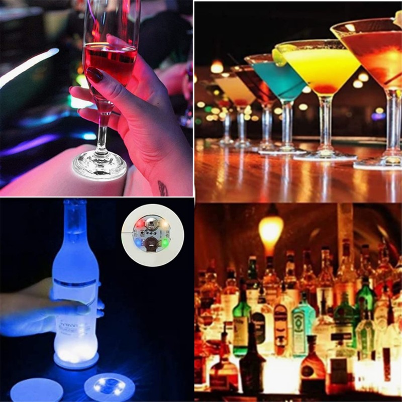 50Pcs LED Coaster Round Flash Cup Mat Sticker Lights for