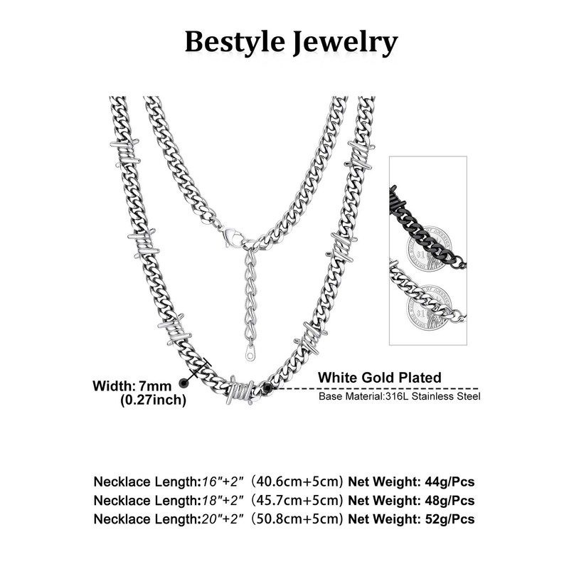Men Barbed Wire Necklace 7mm Thick Heavy Stainless Steel Chain
