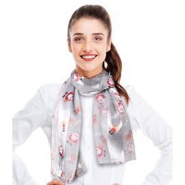 CBC Crown Christmas Scarf - Santa, Snowman, Ornament, Ginger Cookie Theme - 13"x 60" Made In Korea (SANTA-SILVER)