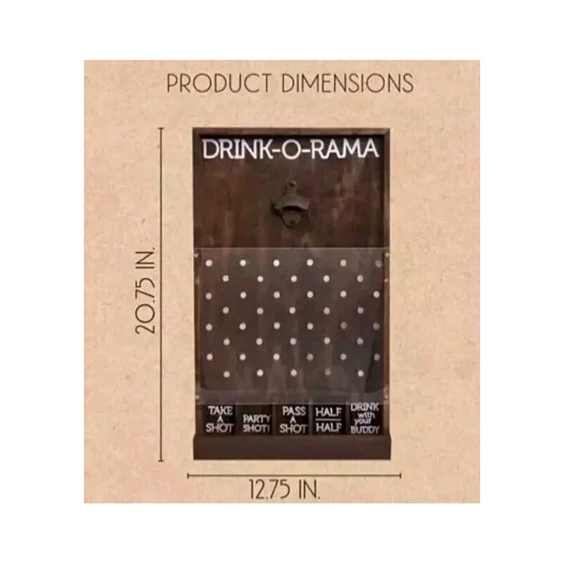NEW Drink-O-Rama Bottle Opener Wooden Hanging Shot Plinko Party Game