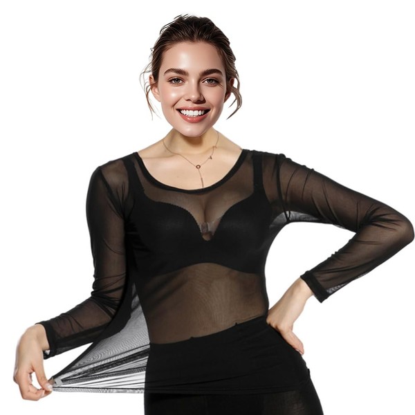 Nimiman Women's Belly Dance Bodysuit with Long Sleeves Mesh Sheer