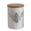 Creative Co-Op White Stoneware Jar with Bee Image & Bamboo