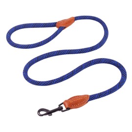 AllPetSolutions Rope Dog Lead - Heavy Duty Walking, Running, Outdoor Training Lead for Dogs - Anti-Tangle Leash with 360 Hook, Strong Clip, Easy Grip Loop Handle - Black/Blue, Braided Nylon, 120cm