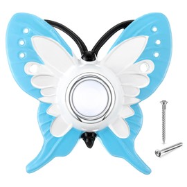 Dreyoo Hand Painted Butterfly Doorbell, Wired Illuminated Push LED Button Cast in Durable Resin for Home Front Door