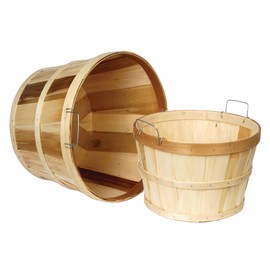 Lehman's Handcrafted Storage Baskets, Vintage Style USA Made Poplar Wood with Wire Handles, Set of 2 with One Bushel and One Half Bushel Basket