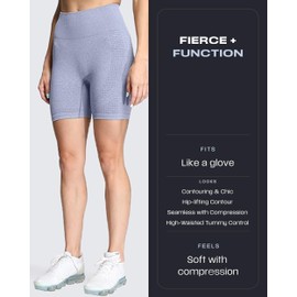 Aoxjox - Pantalones cortos de ciclismo sin costuras para mujer, cintura alta, ejercicio, gimnasio, gimnasio, correr, yoga, 5 pulgadas, Vital New Teal Blue Marl, X-Small