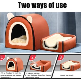 Dog Bed,2 Ways to Use,Indoor Pet House with Fluffy Mat,Removable and Washable Cover,Splash-Proof House and Non-Slip Bottom,for Large Dogs(2XL Light Green & Gray)