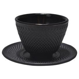 Cast Iron Tea Cup,Black Asian Tea Cups Japanese Iron Cup - Single Cup Plus Coaster for Tea Office or Given as a Present（Black)