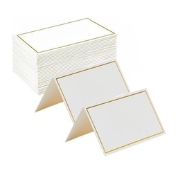 50pcs White Blank Place Cards with Gold Foil Edge Name Cards for Wedding Decoration Foldable Paper DIY Dinner Party Reception (White)