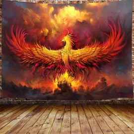 Fantasy Phoenix Bird Large Tapestry for Men, Red Anime Animal Hippie Tapestry Wall Hanging for Bedroom, Aesthetic Cool Tapestry Beach Blanket College Dorm Home Decor (80" W X 60" H)
