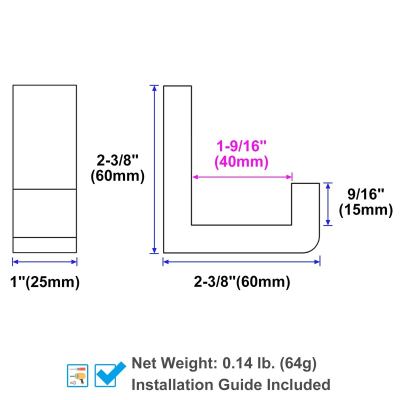 Angle Simple Towel Hook Brushed Nickel 2 PACK, 304 Stainless