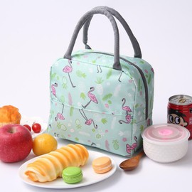KASESSS Insulated Lunch Bag, Cute Lunch Bags for Women Kids, Childrens Lunchbag, Flamingo Pattern Cool Bag Lunch Box, Small Linch Bag for Work School Picnic Travel Beach, Gifts for Girls Boys (Green)