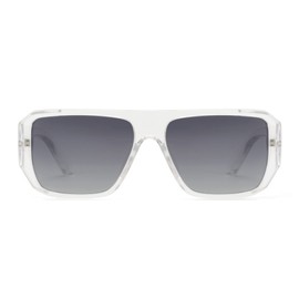 GLINDAR Polarized Sunglasses for Men Women, Rectangle Thick Frame Flat Top Glasses UV400 Clear/Grey