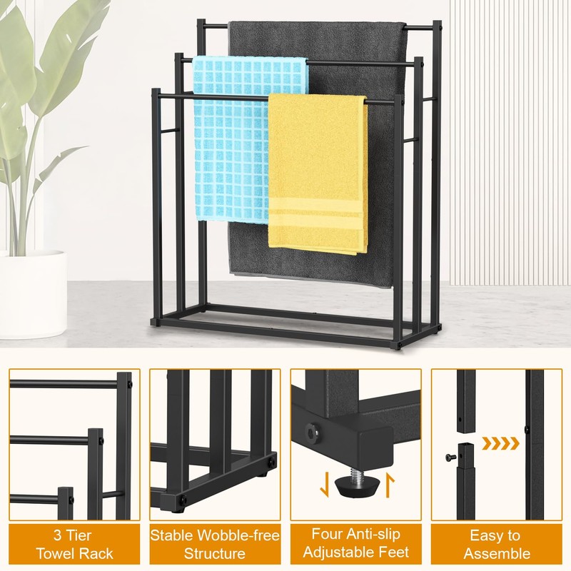 Honiter Towel Racks for Bathroom, 3 Tier Wide Towel Drying