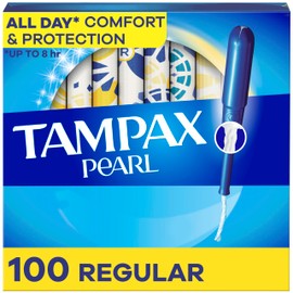 Tampax Pearl Tampons, with LeakGuard Braid, Regular Absorbency, Unscented, 100 Count (2 Packs of 50)