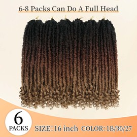 Goddess Locs Crochet Hair 6 Packs, 16 Inch Straight Faux Locs Crochet Braids, Pre-Looped Curly Soft Synthetic Ombre Braiding Hair Extensions for Black Women(16 Inch, 6 Packs, 1B/30/27#)