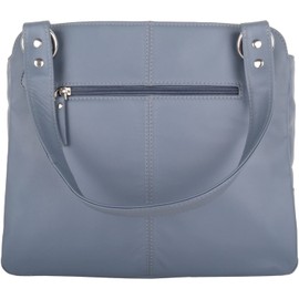 SNUGRUGS Womens Large Genuine Soft Leather Shoulder Contrast Stitch Handbag - Denim