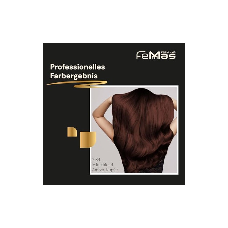 FemMas Haarfarbe Mittelblond Amber Kupfer 7.84 I Professionelle Creme Haarfarbe