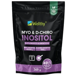 Wellthy Myo & D-Chiro Inositol en Polvo 369g. Mezcla Óptima 40:1, 4000mg Myo Inositol y 100mg D-Chiro Inositol, Ingredientes 100% Naturales, Gluten Free, Sugar Free, Vegan, Botlle Free.
