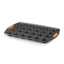 Rachael Ray Yum-o! Nonstick Bakeware 24-Cup Oven Lovin’ Mini Muffin Pan, Gray with Orange Handles