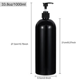 Yebeauty Pump Bottle Dispenser, 33.8oz 1000ml Empty Plastic Shampoo and Conditioner Dispenser, Refillable Shower Soap Dispenser Pump Bottle Containers for Bathroom Kitchen Home, 2 Pack Black