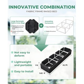 HIRALIY Fabric Raised Beds,Elevated Raised Garden Grows Beds for Outdoor Gardening,Portable Garden Planters,Planter Box for Growing Flowers and Vegetables（6.2 x 1.62 x 1 Ft）