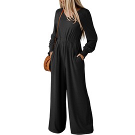 Dokotoo Long Sleeve Jumpsuit V Neck Elegant for Womens Dressy Casual 2024 One Piece Romper Outfits,Black Small