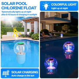 Chsuiwe 2025 Upgraded Pool Chlorine Floater with Firework Light, Adjustable Release Solar Chlorines Floaters, Chlorine Floater, Floating chlorines Dispenser for Pool, Hot Tub