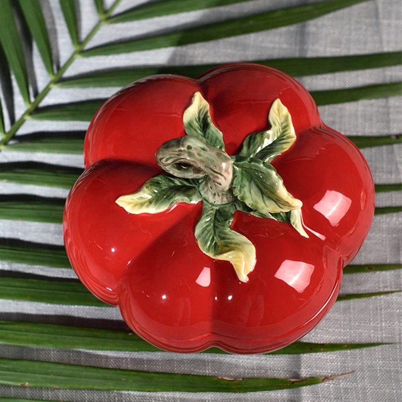 FORLONG Ceramic Red Tomato Cookie Candies Jar with Lid, Kitchen