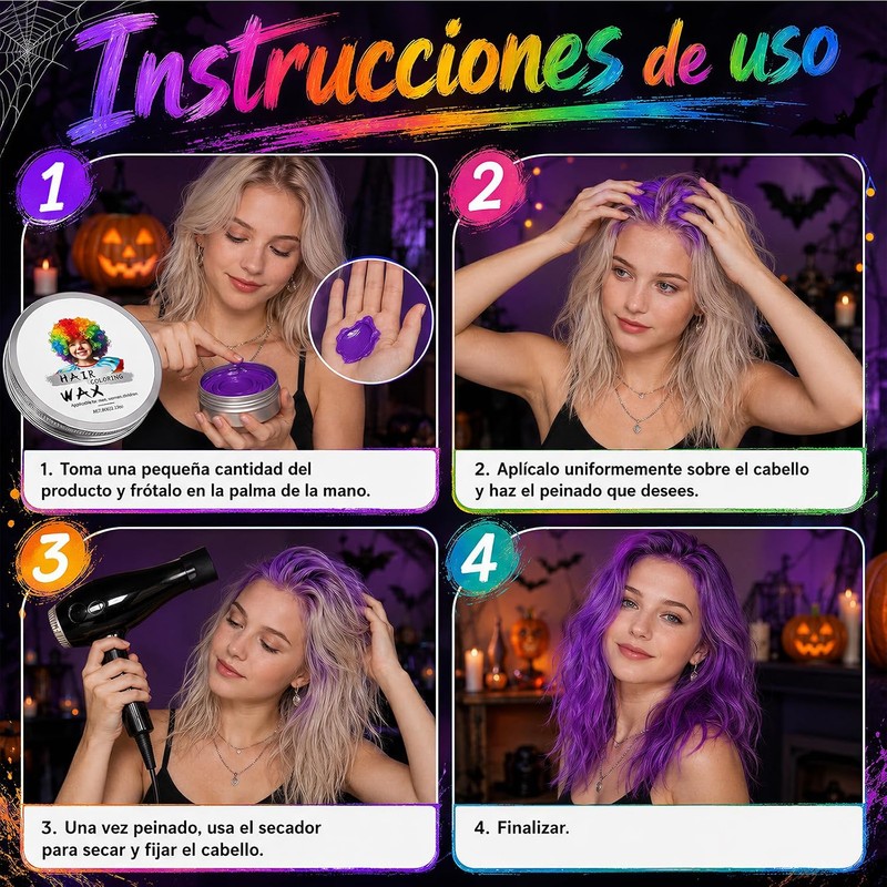 Cera Para Pintar Cabello, Tinte Temporal Para Cabello (Gris)