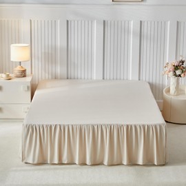 Uozzi Bedding Bed Skirt Queen Size Three Fabric Sides Elastic Dust Ruffled Bed Skirt with Split Corners, Full Ruffles Bed Skirts 16 Inch Drop with Platform, 16'' Queen Cream White
