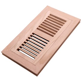 Oak Floor Register for 4x10 Inch Duct Holes - Flush Mount Floor Vent with Metal Damper - Red Wooden Vent Covers for Home Floor - 0.8 Inch Thickness - Unfinished