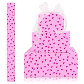 Pink Love Gift Wrapping Paper Mini Roll Foil Hearts Wrapping Paper 17 inches x 9.8 ft Metallic Love Heart Gift Wrap Present Paper for Birthday Anniversarie Valentine's Day Wedding Wrapping Paper