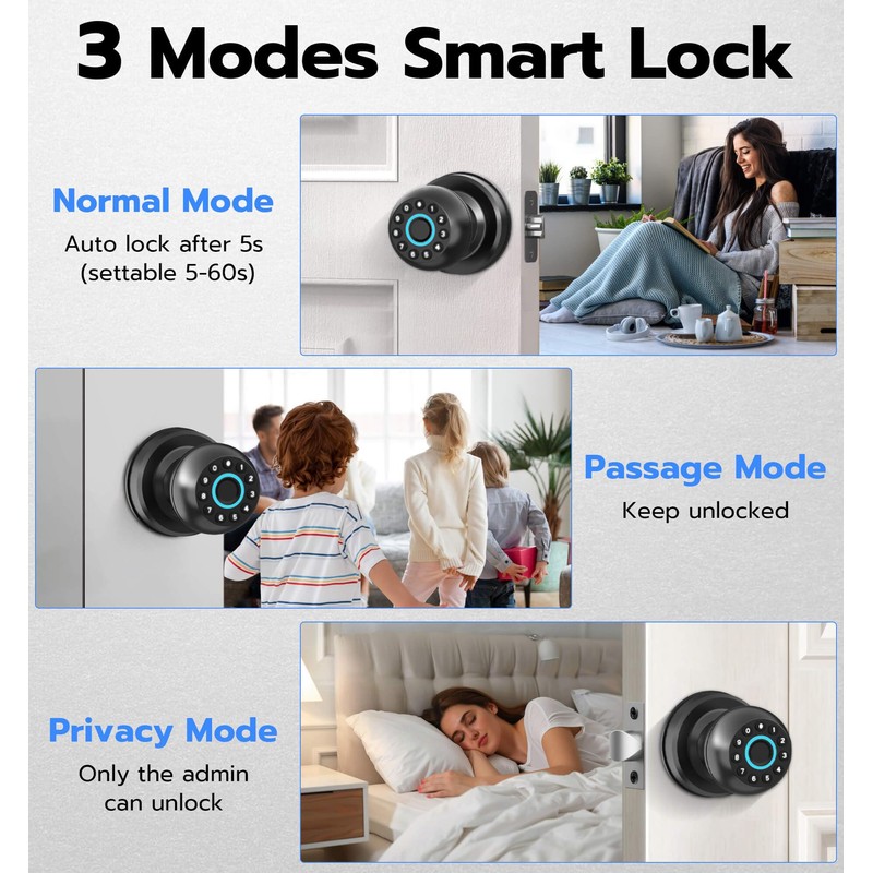 Anweller Smart Door Knob with Lock, Fingerprint Code Keypad Keyless