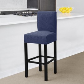 Gollense Bar Stool Covers Set of 4 Stretch Jacquard Barstool Slipcovers Washable Dining Chair Seat Covers with Back Removable Pub Counter Tall Chair Protectors for Kitchen Island Chairs (Dark Blue)