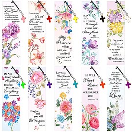 30 Pieces Christian Bookmarks for Mother Bible Verses Inspirational Scripture Bookmark Motivational Positive Flower Marker Encouraging with Cross Pendant for Church Religious Present, 2 x 7 Inch
