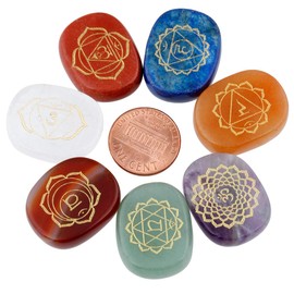 mookaitedecor Chakra Stones Set Engraved Polished Reiki Chakras Healing Stones Palm Stones for Reiki Balancing