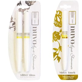 Tonic Studios Nuvo Aqua Flow Shimmer Brush Tip Pen Bundle - Glitter Gloss and Midas Touch - 2 Items