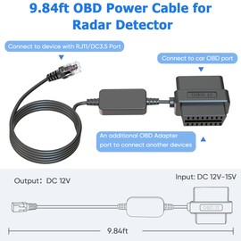 ZiBwnfuxcz OBD Radar Detector Power Cable,OBD Radar Detector Charger Cable, OBDII Power Cord Compatible with Escort MAX 360 Passport Unide R1/R3 Beltronics Radenso XP etc Radar Detector-RJ11