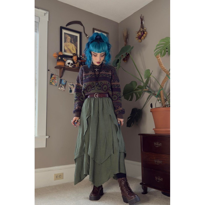 Women Renaissance Maxi Skirt Tiered Elastic High Waist Skirt with