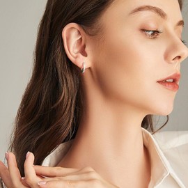 Sterling Silver Hoop Earrings for Women, 3 Pairs Small Silver Huggie Hoop Earrings Set | Hypoallergenic Cubic Zirconia Hoops Cartilage Earring Jewellery Gifts for Ladies Teens Girls, 9/10 * 2mm