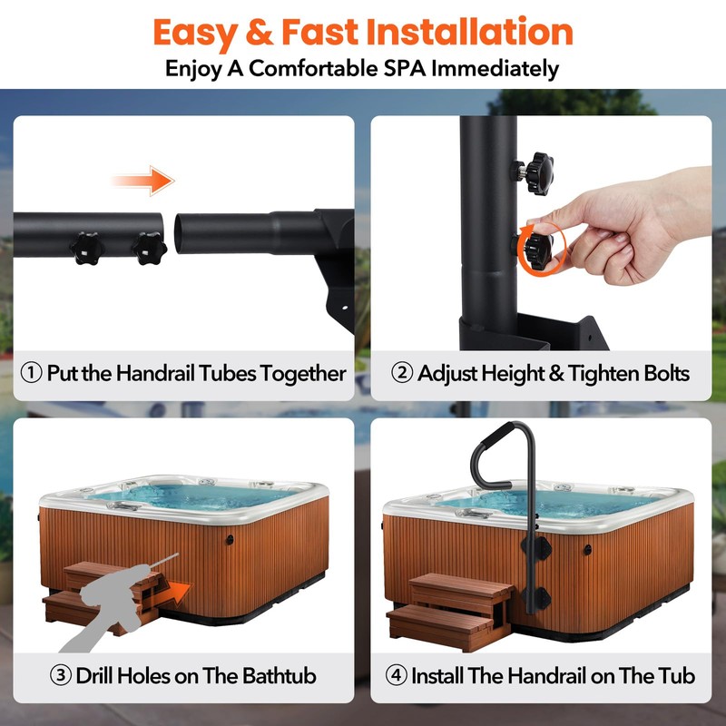 GarveeLife Hot Tub Handrail, 360° Rotatable Spa Side Handrail with