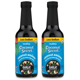 COCONUT SECRET Aminos Garlic Low Sodium & Glycemic, Gluten & Soy Free Seasoning Sauce, Organic, Vegan, Non-GMO, Brown, 20 Fl Oz, Pack of 2