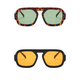 IKUVNA Retro 70s Square Aviator Sunglasses for Women Men Trendy Style Flat Frame Vintage Square Shades (2 Pack Green+Orange)