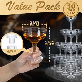 Zopeal 30 Pieces 5 oz Plastic Champagne Coupe Martini Glasses Disposable Cocktail Glasses Cups Stackable Party Glasses Crystal Margarita Glasses for Wedding Birthday Bar Margarita Drinking(Clear)