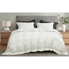 Sterling Creek 100% Tencel Lyocell Duvet Cover Set Queen Size 3-Piece Set - Luxury Soft Breathable Silky Smooth Cooling Comforter Cover with Button Closure for Hot Sleepers (Queen, White Dove)