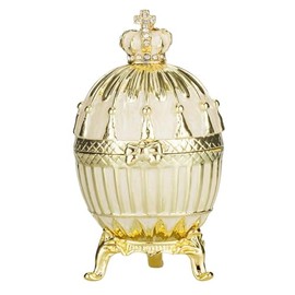 danila-souvenirs Faberge style Ribbed Egg Trinket Jewel Box with Imperial Crown 3.6'' (9 cm) cream