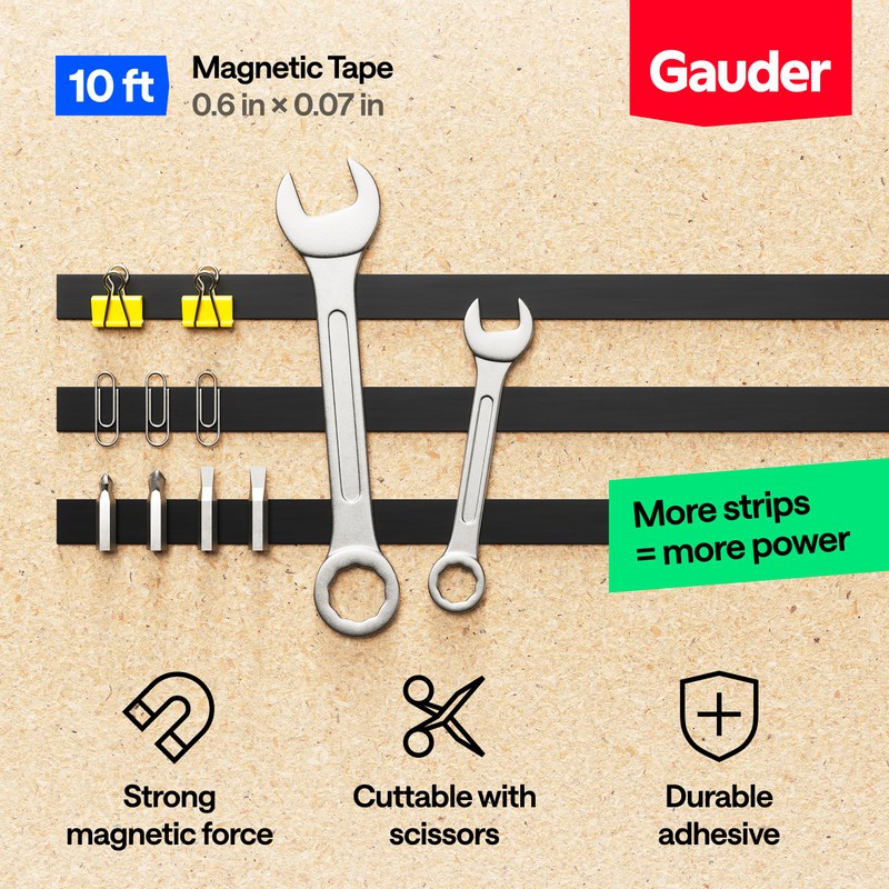 GAUDER Magnetic Tape Strong Self-Adhesive - Cut-to-Length Magnet Strip with